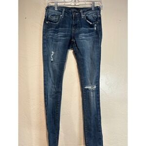 Vigoss The Thompson Tomboy Distressed Skinny Jeans Dark Wash Blue Size 24x27